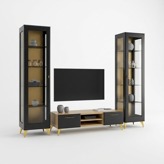 tv Ständer 2х Vitrine Wohnwand Luxus Set 3tlg. Wohnzimmer Holz 3tlg.