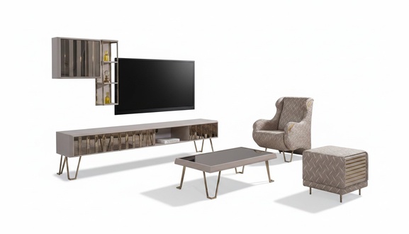 TV Ständer RTV Wandregale Couchtisch Beige Modern Wohnzimmer Set 3tlg
