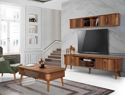 tv Wand Holz Stil Modern Regal Wohnzimmer Möbel Schrank neu moderne Wohnwand neu