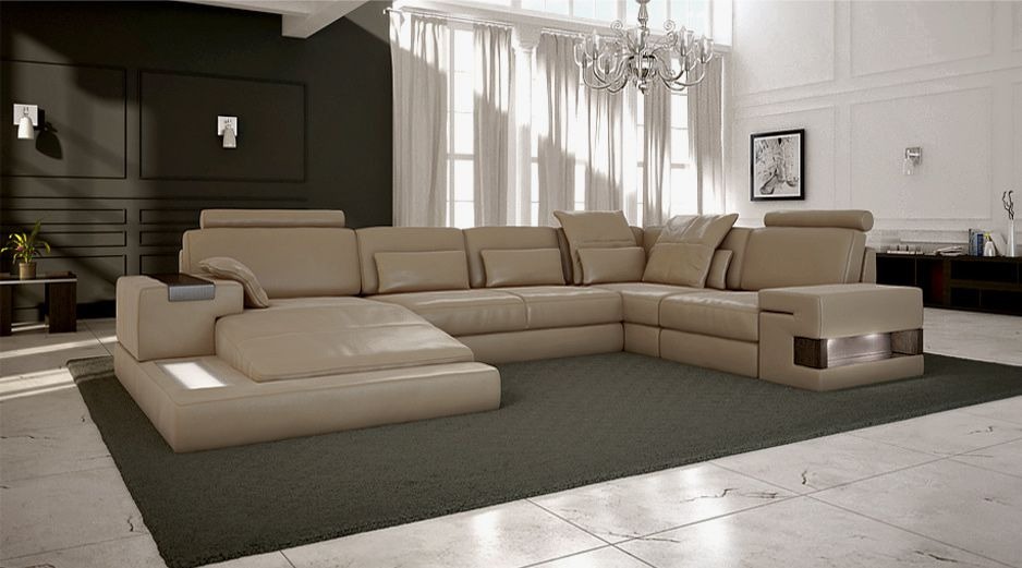 Wohnlandschaft Leder Design Ecksofa U-form Sofa Bettfunktion Couch Textil Sofas