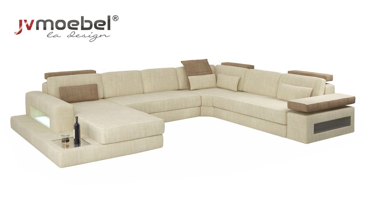 U-Form Bettfunktion Couch Design Polster Textil Eck Wohnlandschaft Ecksofa Stoff