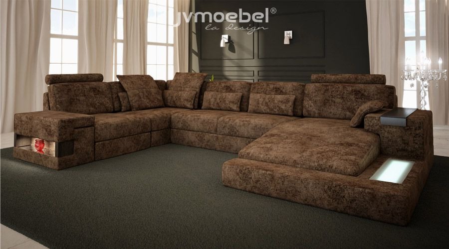 Ecksofa U-Form Couch Design Polster Textil Neu Wohnlandschaft Bettfunktion Stoff