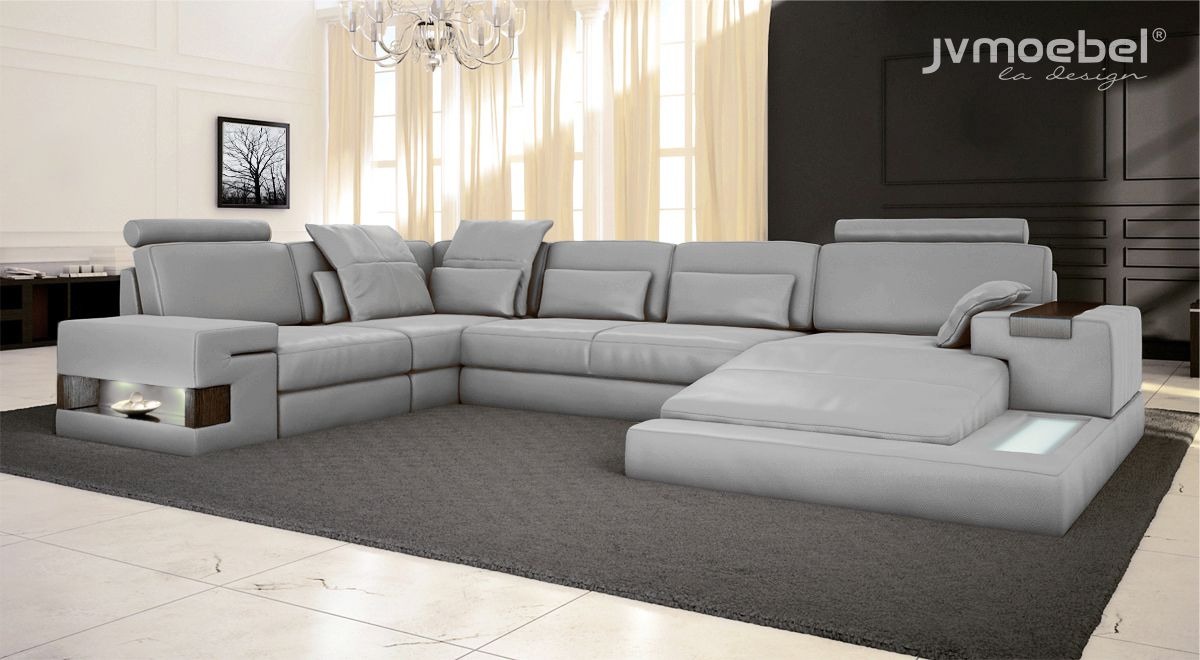 Schlafsofa Couch Design Polster Textil Eck Wohnlandschaft Ecksofa Stoff U-Form