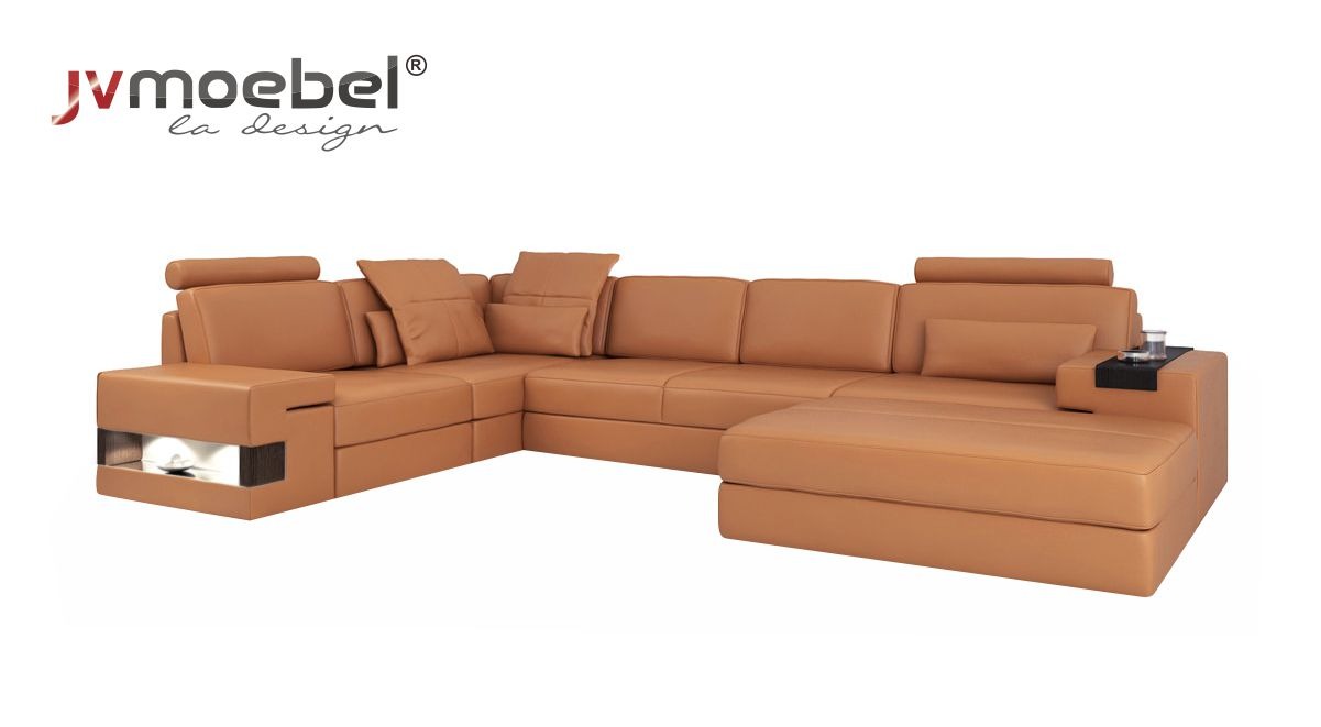 Moderne Luxus Sofa Ecke Set L-Form gepolsterte Leder Möbel Ledersofa Hocker Neu