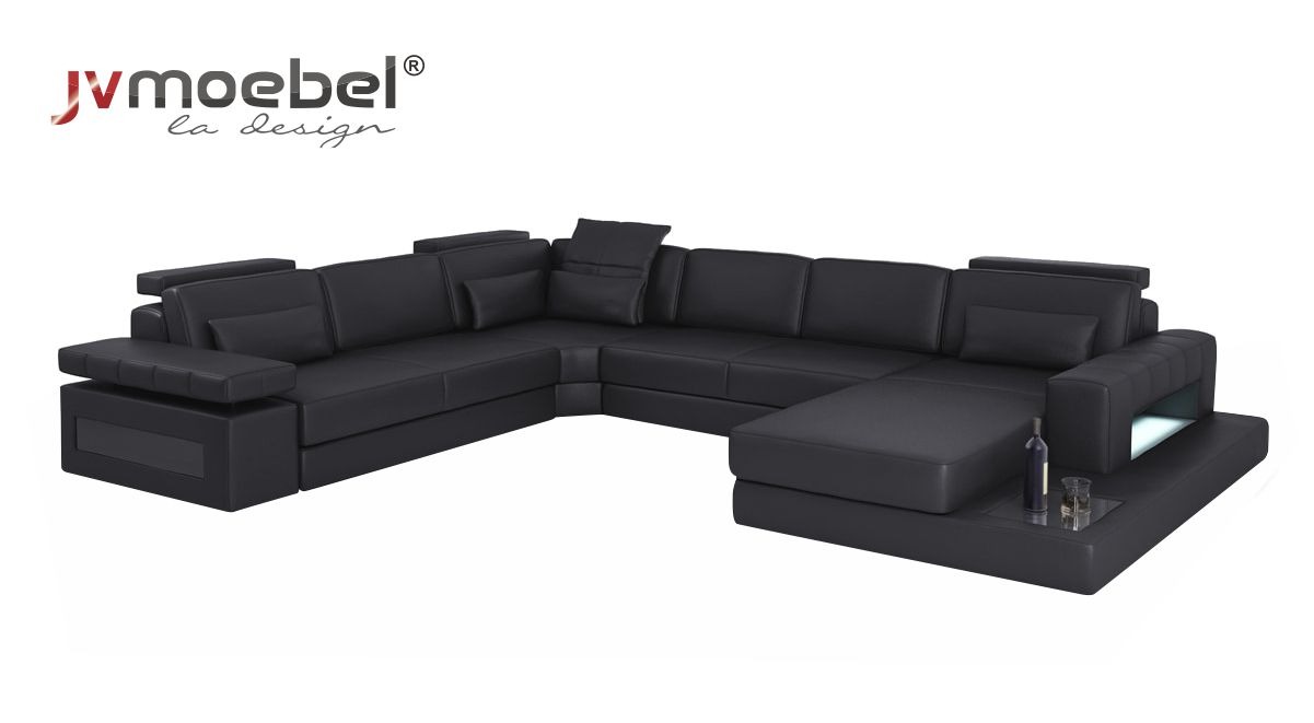 Wohnlandschaft Bettfunktion Leder Ecksofa U-Form Sofa Couch Textil Sofas Design