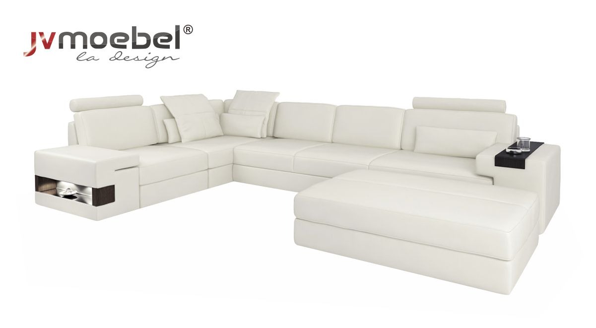 Designer Sofa Couch Ecksofa mit Hocker Polster Garnitur Wohnlandschaft L-Form