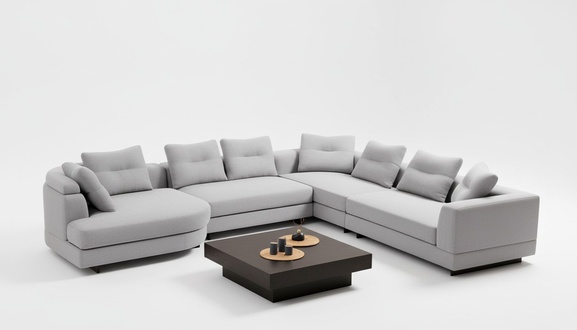 U-Form Wohnzimmer Ecksofa L-Form Modern Design Stil Textil Material Weiß