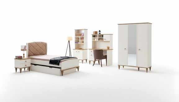 Unisex Jugendzimmer Set Bett Nachttisch Bücherregal Tisch 5tlg.