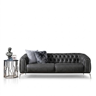Viersitzer Sofa 4 Sitzer Chesterfield Kunstleder Schwarz Wohnzimmer