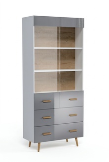 Vitrine Anrichte Schrank Regal Modern Stil Wohnzimmer Kollektion Grau Vitrinen