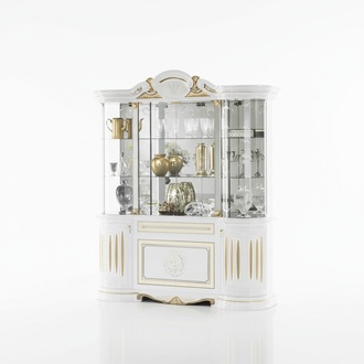 Vitrine Italienische Möbel Wohnzimmer Schrank Weiß Gold Glasvitrine Schränke Neu
