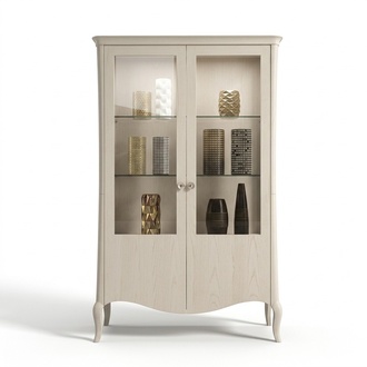 Vitrine Luxus Schrank Weiß Holz Schränke Wohnzimmer Glasschrank Neu