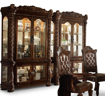 Vitrine Schrank Vitrinen Wohnzimmer Schau Schränke Barock Rokoko Holz Braun neu