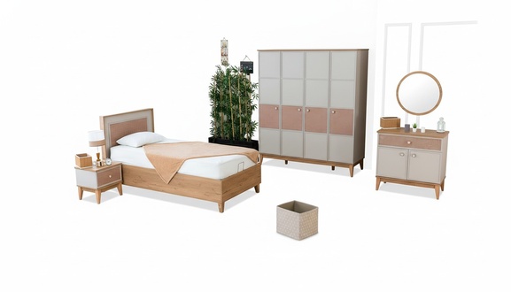 Vollständiges Kinderzimmer Set Designer Kinderbett Kleiderschrank Spiegel