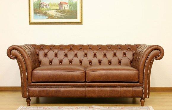 Design Club Lounge Chesterfield Sofagarnitur 2-Sitzer Leder Couch Polster
