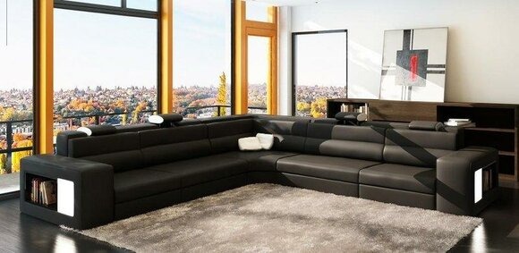 Ecksofa Sofa Couch Polster Leder Garnitur Wohnlandschaft Ecke Wohn