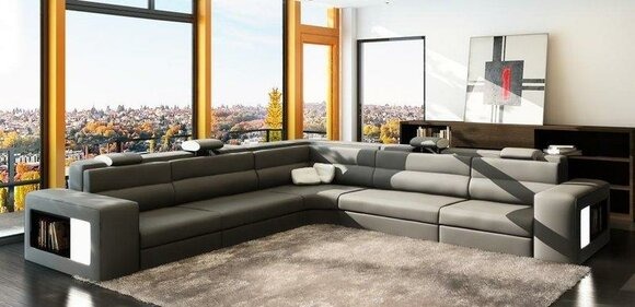 Ecksofa Sofa Couch Polster Leder Garnitur Wohnlandschaft Ecke Wohn