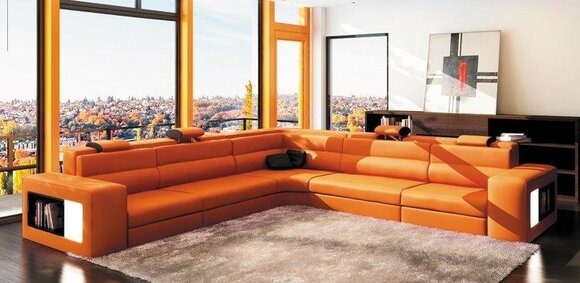 Ecksofa Sofa Couch Polster Leder Garnitur Wohnlandschaft Ecke Wohn