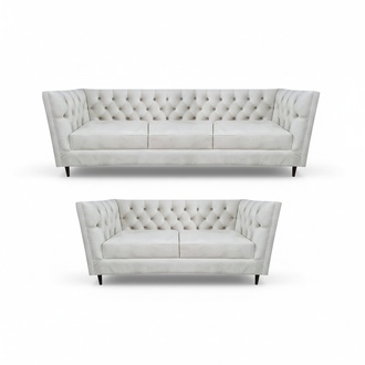 Weiß 2x Sofas Komplett Sofagarnitur Wohnzimmer Leder Polstermöbel Chesterfield