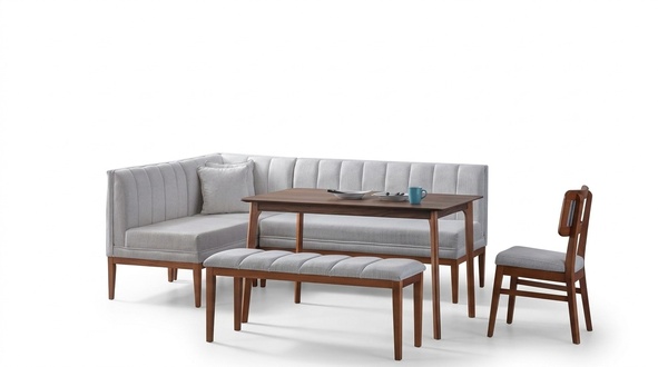 Weiß-Braune Esszimmer Garnitur Stilvoller Holztisch Polster Eckbank Neu