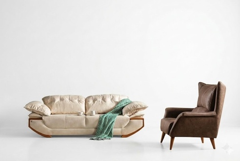 Weiß-Braune Wohnzimmer Couchgarnitur Designer Dreisitzer Luxus Sessel