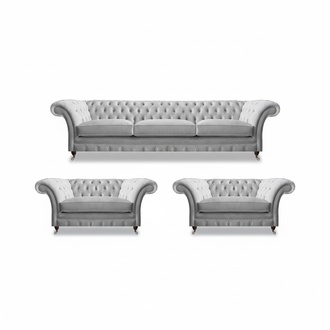 Weiße Chesterfield Textilgarnitur Polstercouchen Wohnzimmer Sessel 3tlg