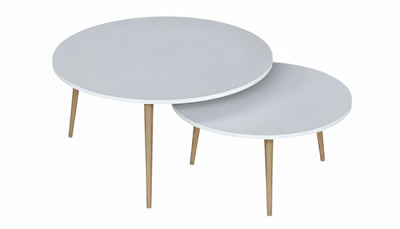 Set von 2 Beistelltischen mit Weißer Tischplatte und Holzbeinen