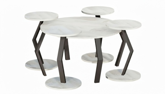 Designer Tisch Set mit Marmorplatten und geometrischem Metallgestell