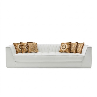 Weiße Luxus Couch Medusa mit goldenen Köpfen Sofa Dreisitzer Couchen Leder