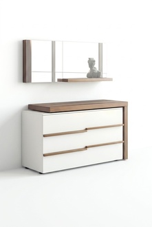 Weiße Luxus Kommode Mit Spiegel Modernes Walnuss Natur Design Neu
