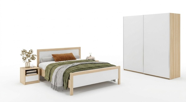 Weiße Schlafzimmer Möbel Luxus Bett Nachttische Großer Kleiderschrank
