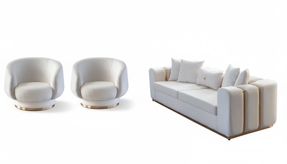Weiße Wohnzimmer Sofas Stilvoller 4-Sitzer 2x Sessel Neu 3tlg