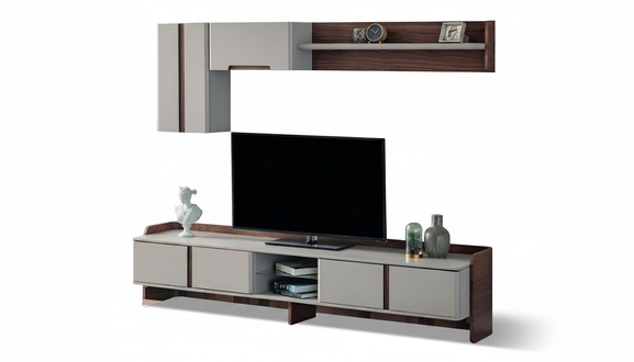Weiße Wohnzimmer Wohnwand Luxuriöse Möbel RTV Lowboard Regale Sideboard
