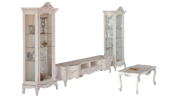 Weiße Wohnzimmer Wohnwand Luxus Möbel TV-Ständer 2x Vitrinen Couchtisch