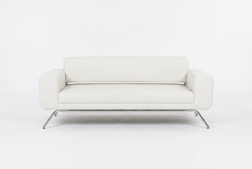 Weißer Dreisitzer Luxus Edelstahlfüße Textilmöbel Büro Couch Modern