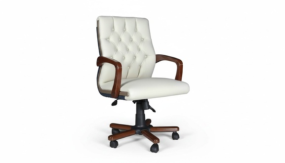 Weißer moderner Bürostuhl aus Holz und Textil