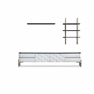 Weißer TV-Schrank Designer 2x Regale Wohnzimmer Stilvoller Set 3tlg