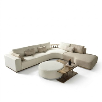 Weißes Ecksofa L-Form Couch Couchtisch Luxus Stoffmöbel Weiß Design