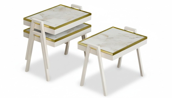 Weißes Holz Couchtisch-Set modern elegant