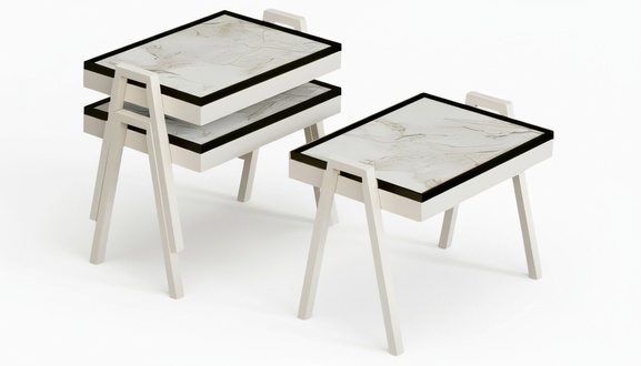 Weißes Holz Couchtisch-Set im modernen Design
