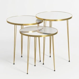 Weißes modernes Couchtisch-Set aus Holz und Edelstahl