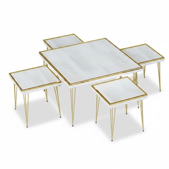 Weißes Wohnzimmer-Set aus MDF und Edelstahl im modernen Design