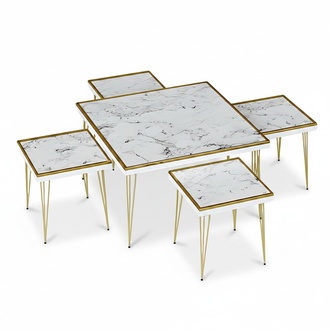 Weißes Wohnzimmer-Set aus MDF und Edelstahl im modernen Stil