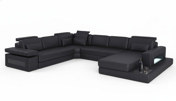 Wohnlandschaft Bettfunktion Leder Ecksofa U-Form Sofa Couch Textil Sofas Design