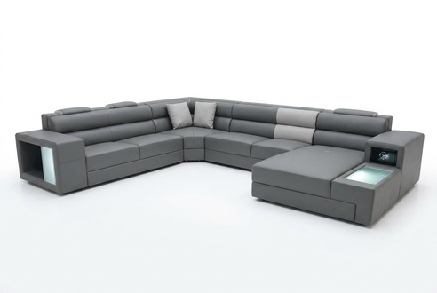 Wohnlandschaft Design Modern Leder Sofas Grau Neu Sofa U-Form Stoffsofa Couch