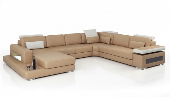 Wohnlandschaft Ecksofa Couch Hellbraun Leder Polster Sitz Ecke Sofa U Form Sofas