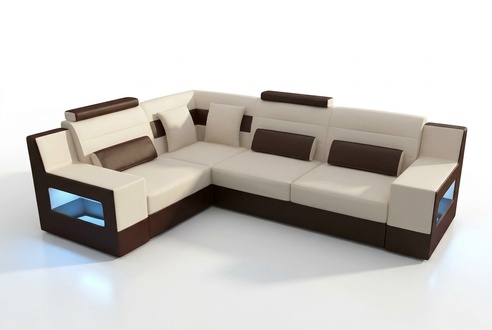 Ecksofa Garnitur Textil Stoff Leder Sofas Wohnlandschaft Sofa Couch Polster Ecke