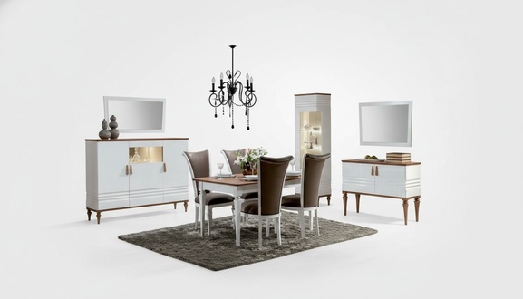 Wohnraum- und Esszimmermöbel Essbereich Wohnraum-Ensemble Kommode Tisch Stühle