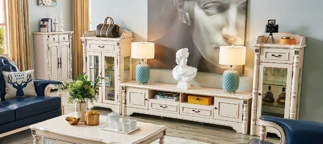 3tlg. Wohnwand TV Lowboard Elegante Vitrine Wohnzimmer Design Klassisch