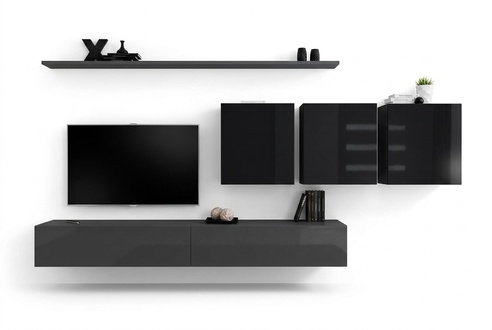 Wohnwand Grau Komplett 7tlg Designer Holzmöbel Sideboard Wandschrank Wand Regal